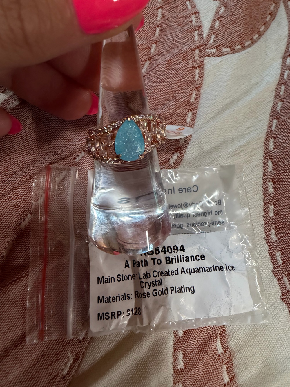 Rose Gold Plated Ring with Aquamarine Ice sz 6
